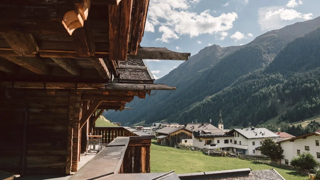 View from the balcony across Mathon to the church tower and mountains