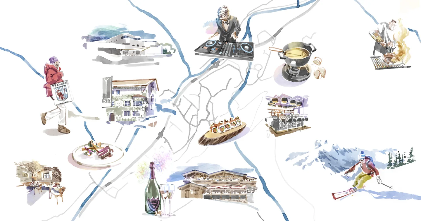 Illustrated map of the nightlife addresses in Ischgl